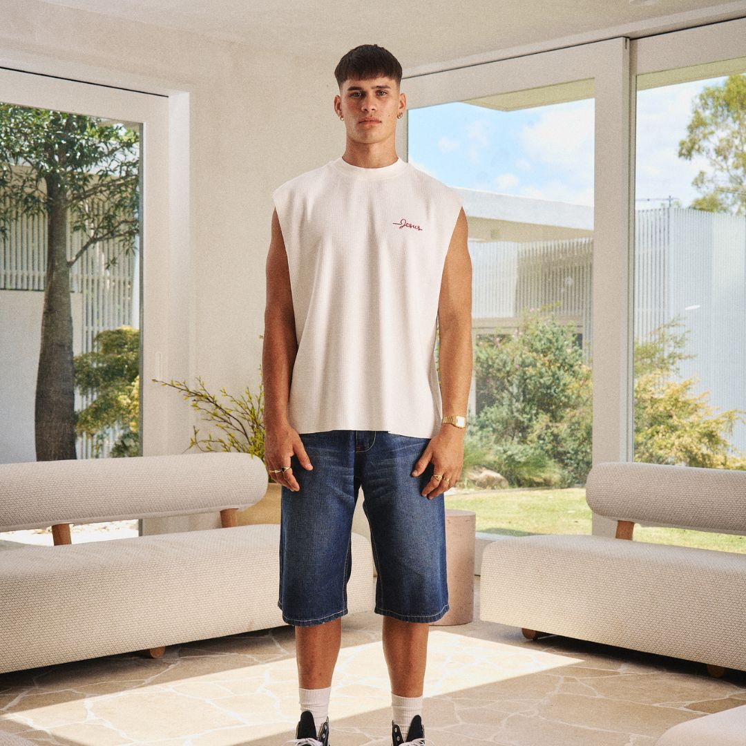 REDEEMED WAFFLE TANK - WHITE