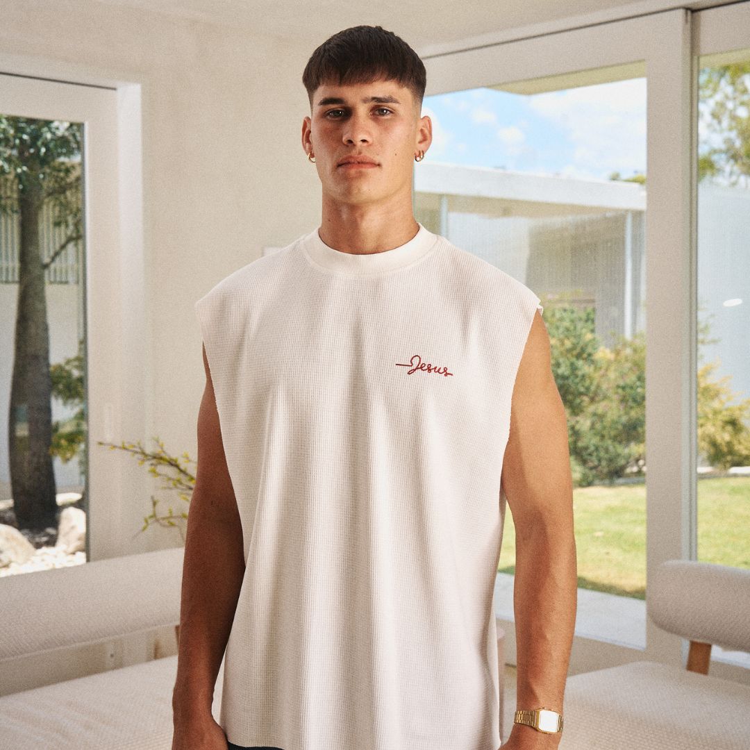 REDEEMED WAFFLE TANK - WHITE