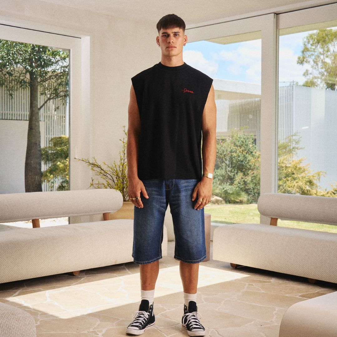 REDEEMED WAFFLE TANK - BLACK