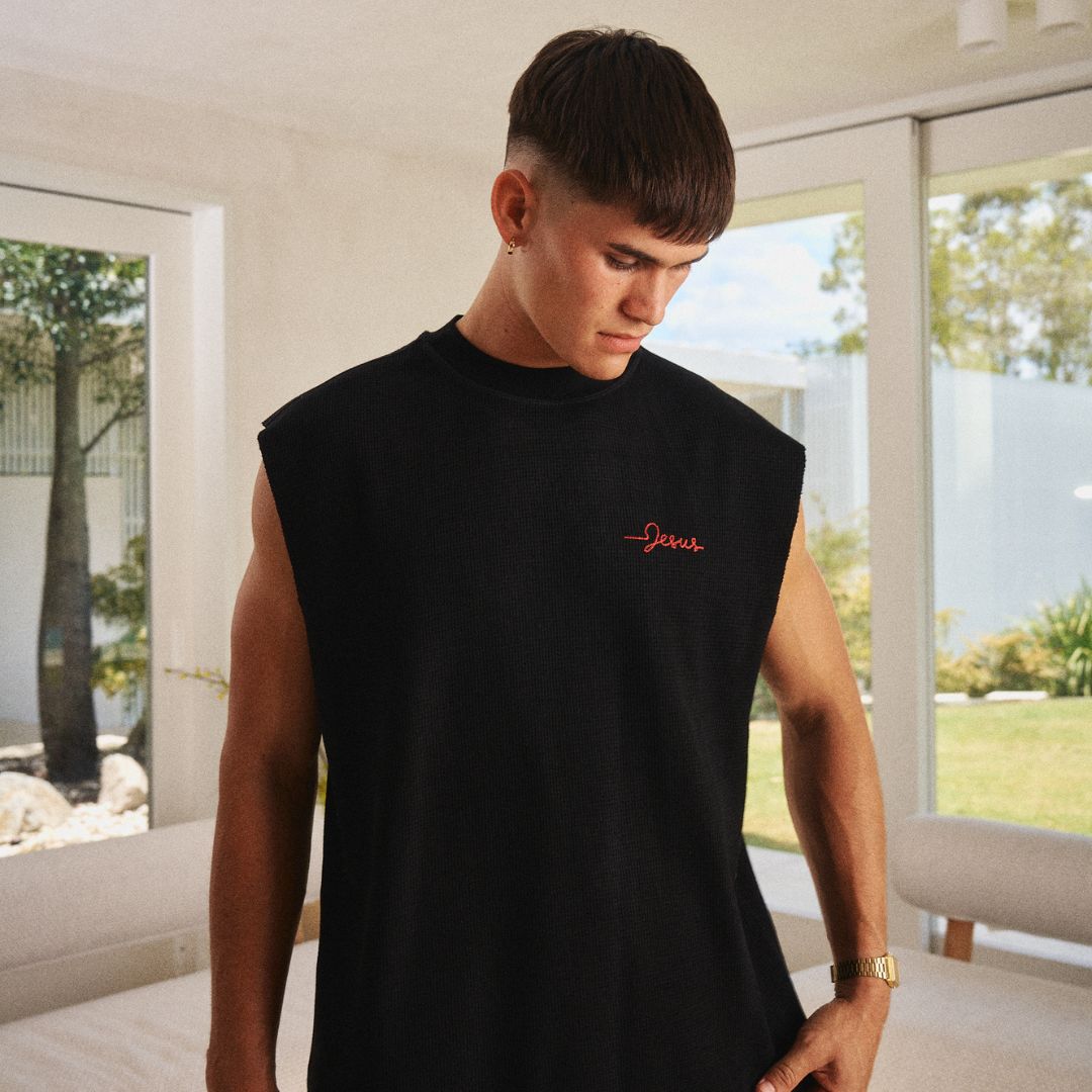 REDEEMED WAFFLE TANK - BLACK