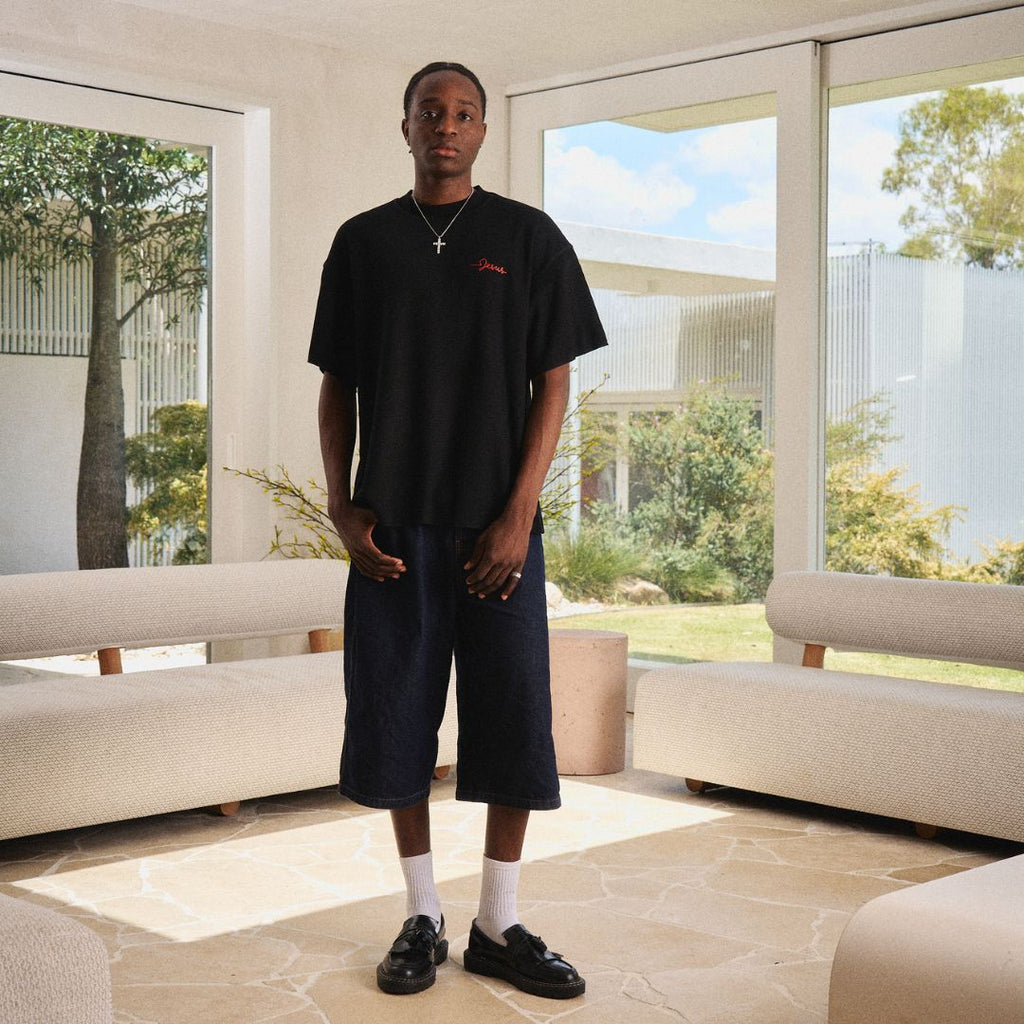 RESTORED WAFFLE TEE - BLACK