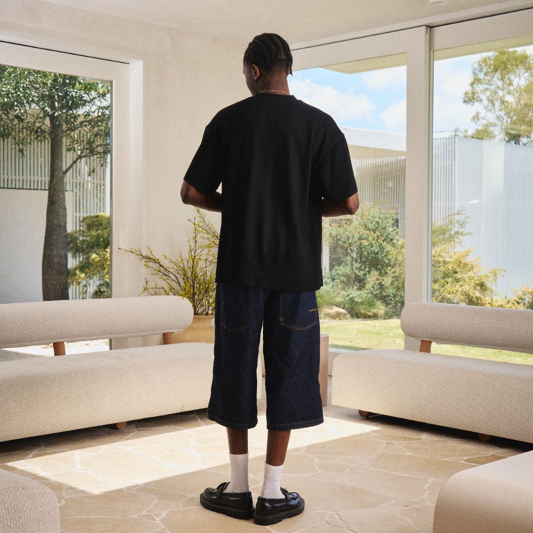 RESTORED WAFFLE TEE - BLACK